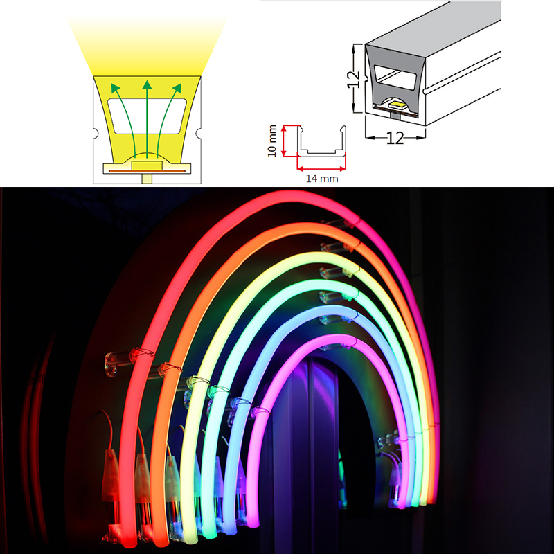 16.4ft/roll 12*12mm Single Side 120° Top Emitting Waterproof IP67 Silicone Flexible LED Neon Tube For 8mm LED Light Strips